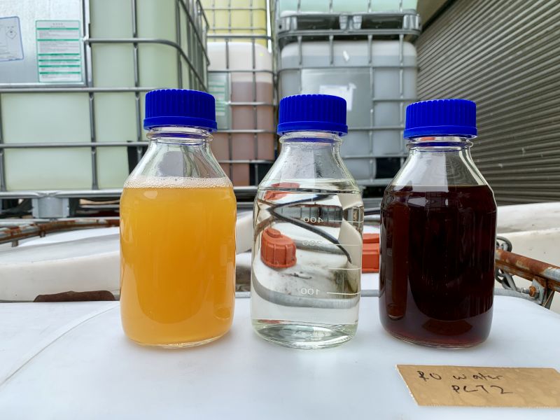 Photo 2 – Photo shot of the feed liquid waste, treated water and concentrated liquid waste from the initial case study.jpg